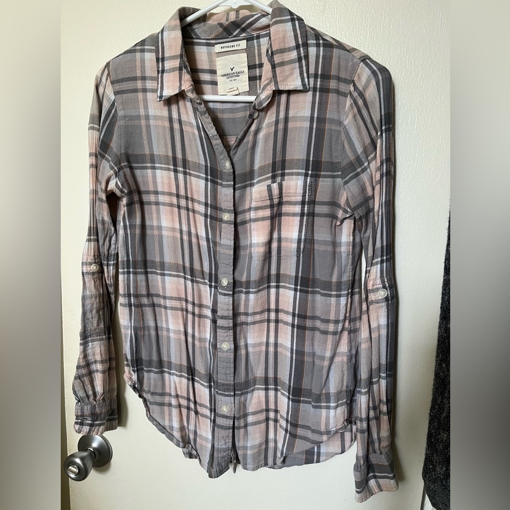Pink and Gray plaid button down